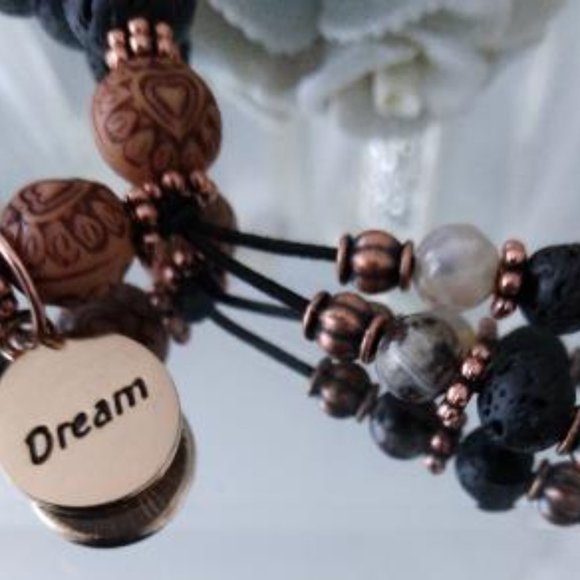 Women's Stretch Bracelet~Lava Beads with Dream Charm~Aromatherapy - Picture 2 of 3